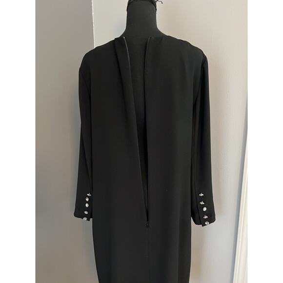 Talbots Black Shift Midi Dress Long Sleeves Cocktail Evening Size 16 Crepe 40”L - Picture 5 of 16